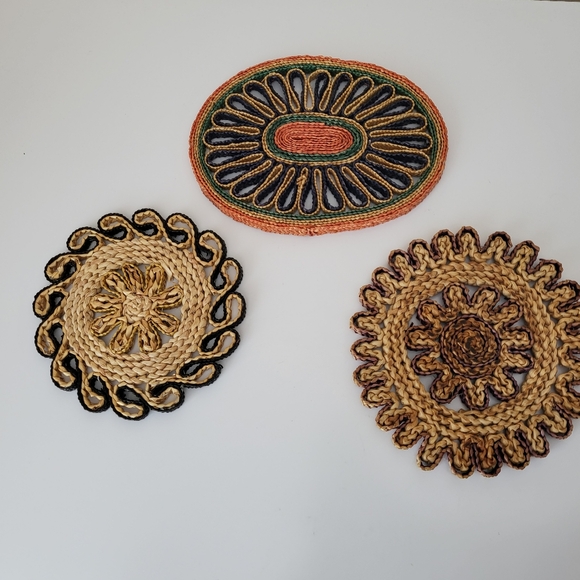 Vintage Rattan Raffia Trivets Lot of Three - Picture 4 of 11